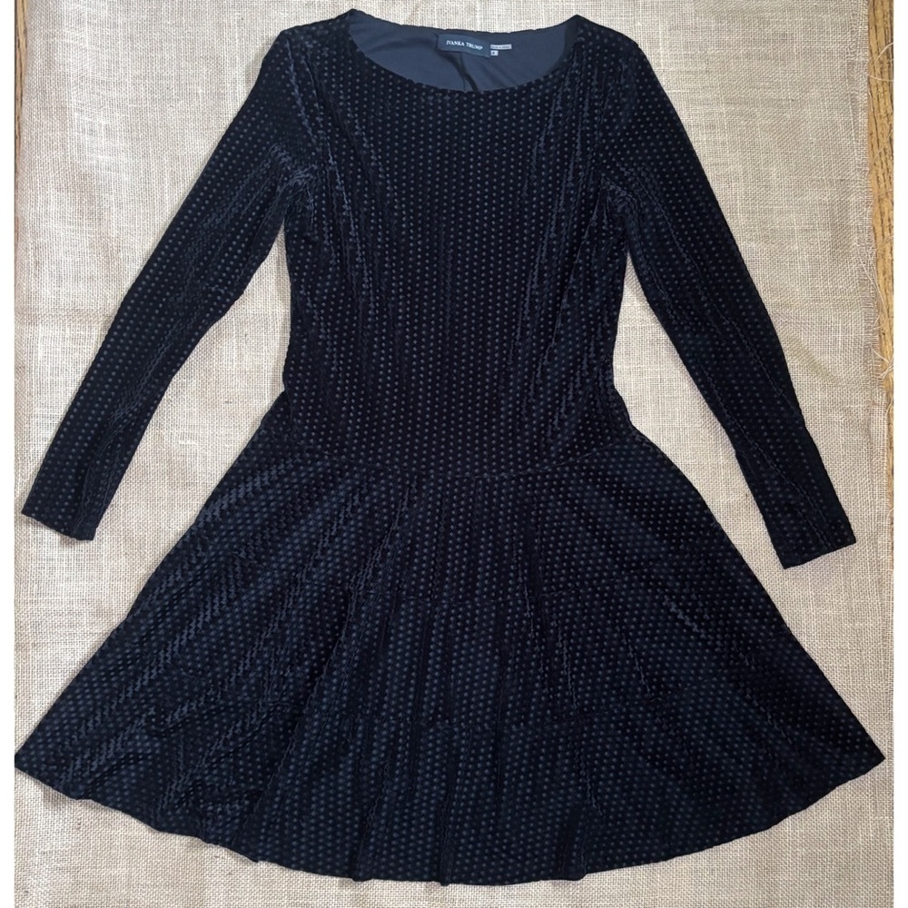 Ivanka Trump Black Velvet Diamond Print Dress 6 8 Drop Waist Party Whimsigoth